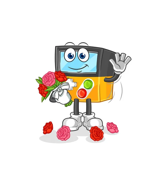 Gameboy Bouquet Mascot Cartoon Vecto — Stok Vektör
