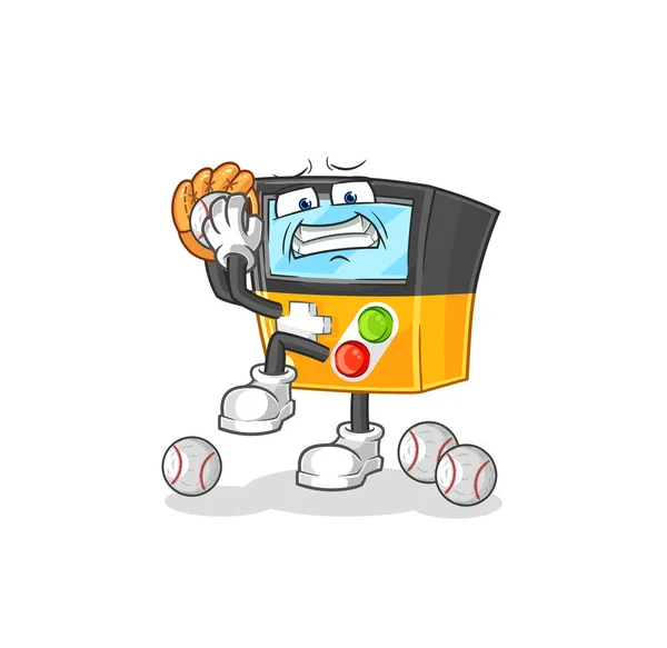 Gameboy Baseball Pitcher Cartoon Cartoon Mascot Vecto — Stock Vector