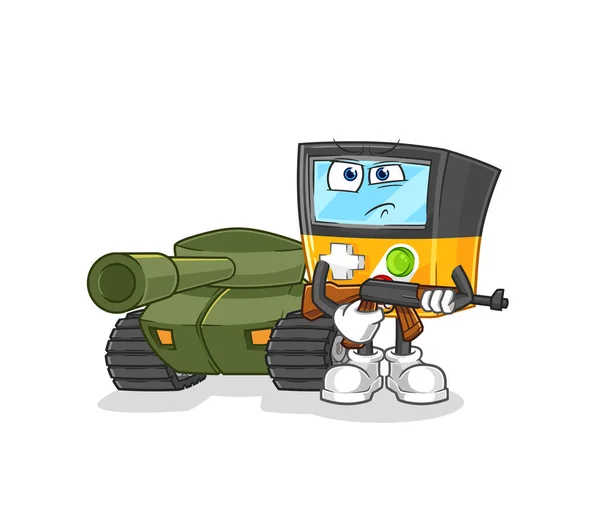 Gameboy Soldier Tank Character Cartoon Mascot Vecto — Vettoriale Stock