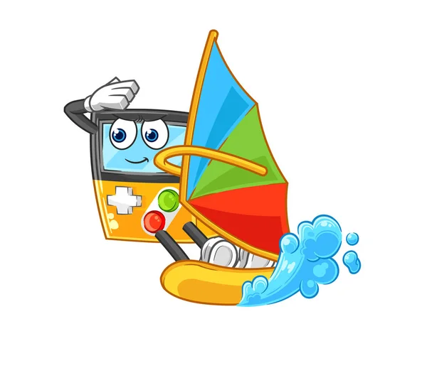 Gameboy Windsurfing Character Mascot Vecto — ストックベクタ