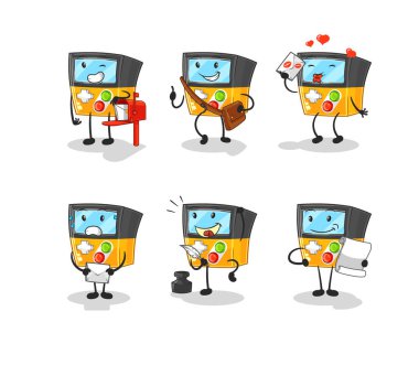 the gameboy postman set character. cartoon mascot vecto