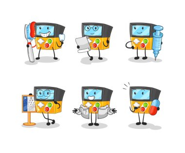 the gameboy doctor group character. cartoon mascot vecto