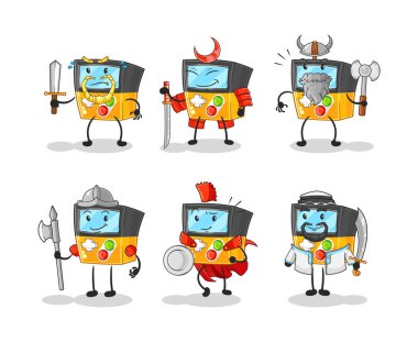 the gameboy warrior group character. cartoon mascot vecto