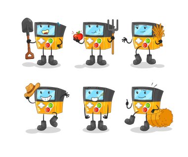 the gameboy farmer group character. cartoon mascot vecto