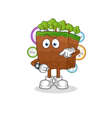 the soil layers with wristwatch cartoon. cartoon mascot vecto