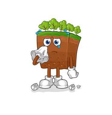 the soil layers cry with a tissue. cartoon mascot vecto
