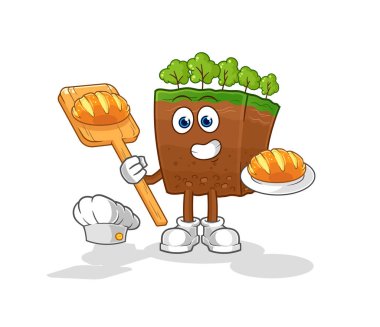 the soil layers baker with bread. cartoon mascot vecto
