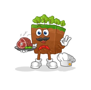 the soil layers chef with meat mascot. cartoon vecto