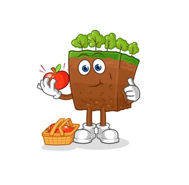 the soil layers eating an apple illustration. character vecto