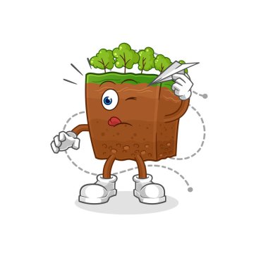 the soil layers with paper plane character. cartoon mascot vecto