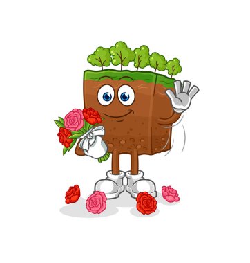 the soil layers with bouquet mascot. cartoon vecto