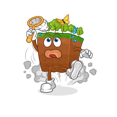 the soil layers catch butterfly illustration. character vecto