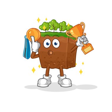 the soil layers winner with trophie. cartoon characte
