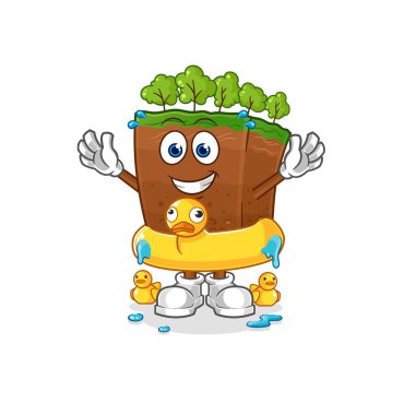 the soil layers with duck buoy cartoon. cartoon mascot vecto