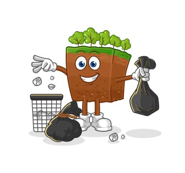 the soil layers Throw garbage mascot. cartoon vecto