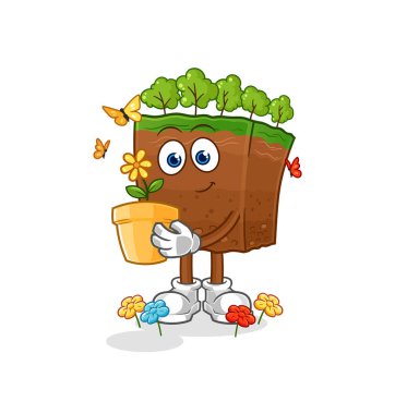 the soil layers with a flower pot. character vecto