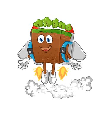the soil layers with jetpack mascot. cartoon vecto