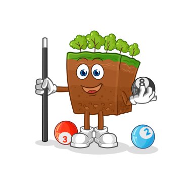 the soil layers plays billiard character. cartoon mascot vecto