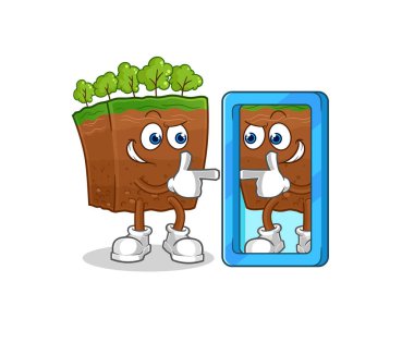 the soil layers looking into mirror cartoon. cartoon mascot vecto