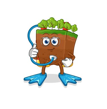 the soil layers diver cartoon. cartoon mascot vecto
