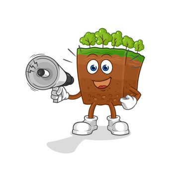 the soil layers holding hand loudspeakers vector. cartoon characte
