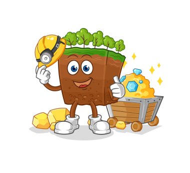 the soil layers miner with gold character. cartoon mascot vecto