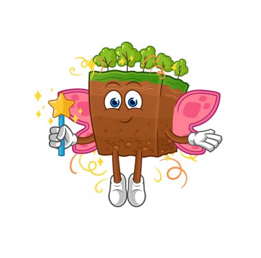 the soil layers fairy with wings and stick. cartoon mascot vecto