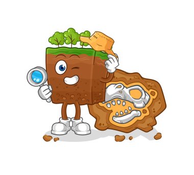 the soil layers archaeologists with fossils mascot. cartoon vecto