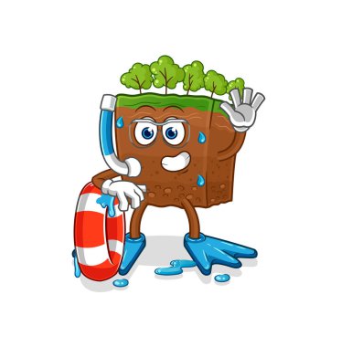 the soil layers swimmer with buoy mascot. cartoon vecto