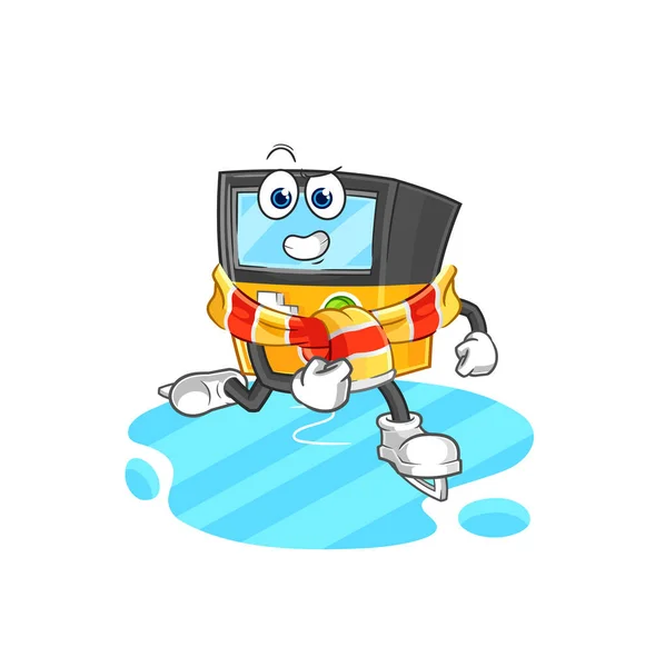 Gameboy Ice Skiing Cartoon Character Mascot Vecto — Vettoriale Stock