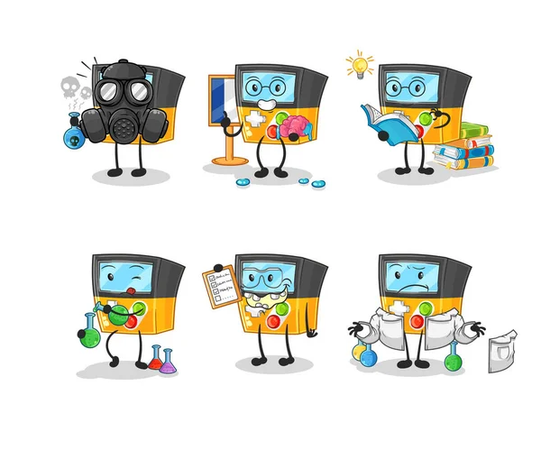 the gameboy scientist group character. cartoon mascot vecto