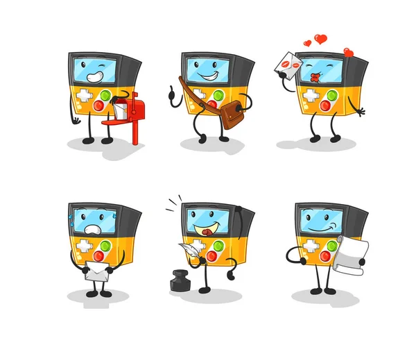 Gameboy Postman Set Character Cartoon Mascot Vecto — Stock Vector