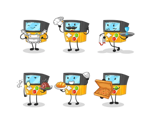 the gameboy restaurant group character. cartoon mascot vecto