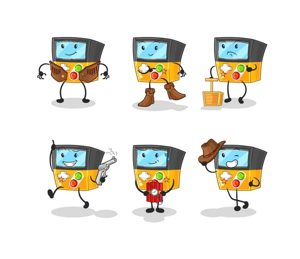 Gameboy Cowboy Group Character Cartoon Mascot Vecto — ストックベクタ