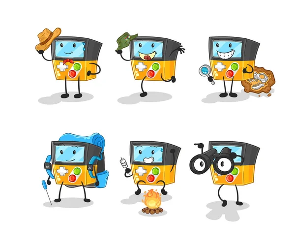 Gameboy Adventure Group Character Cartoon Mascot Vecto — ストックベクタ