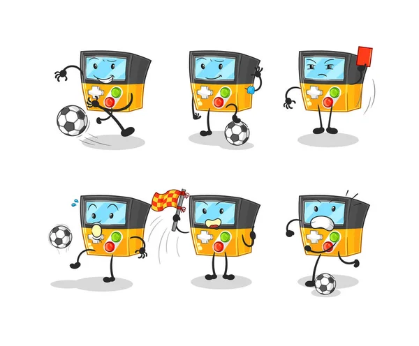 Den Charakter Einer Gameboy Fußballgruppe Cartoon Maskottchen Vecto — Stockvektor