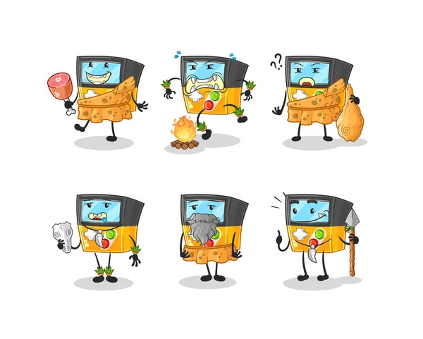 Gameboy Primitive Man Group Character Mascot Vecto — Stock Vector