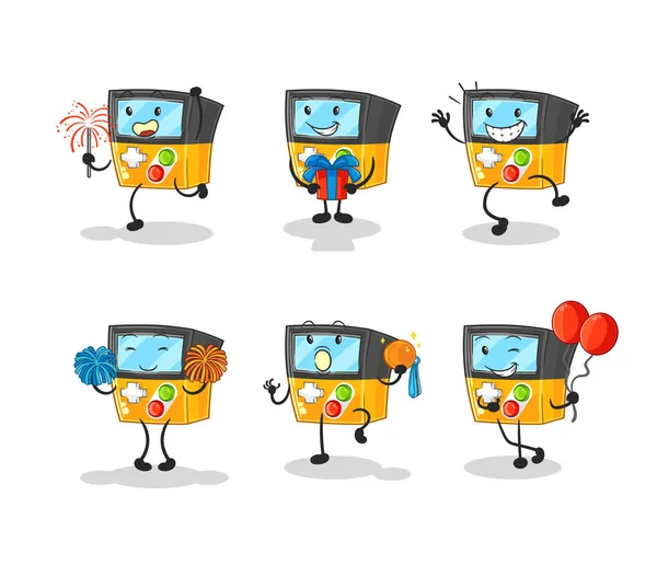 Gameboy Celebration Set Character Cartoon Mascot Vecto — Stock Vector