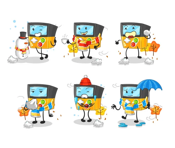 the gameboy in cold weather character mascot vecto