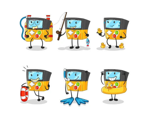 the gameboy water activity group. cartoon mascot vecto
