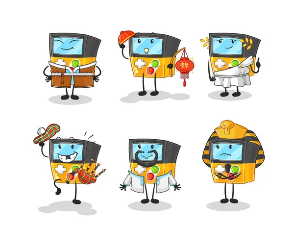 the gameboy world culture group. cartoon mascot vecto
