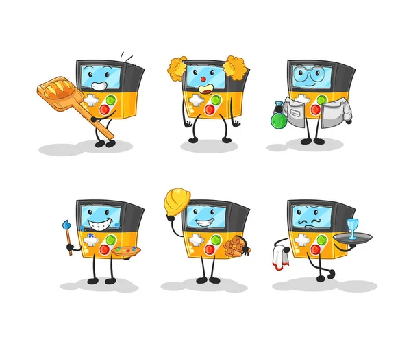 Gameboy Profession Set Character Cartoon Mascot Vecto — Stock Vector