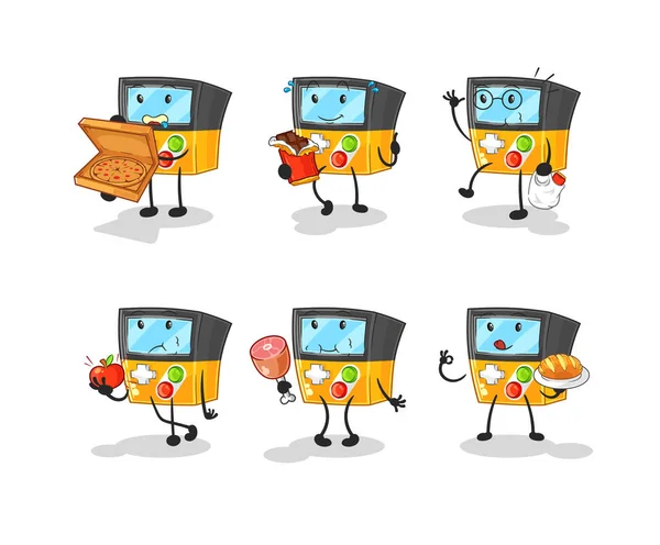 Gameboy Food Set Character Cartoon Mascot Vecto — Stock Vector