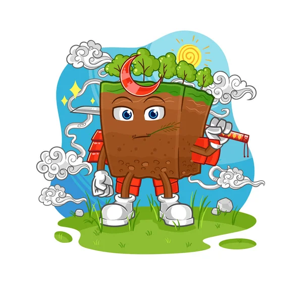 the soil layers samurai cartoon. cartoon mascot vecto