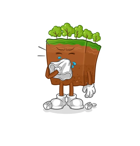 Soil Layers Blowing Nose Character Cartoon Mascot Vecto — Stock Vector
