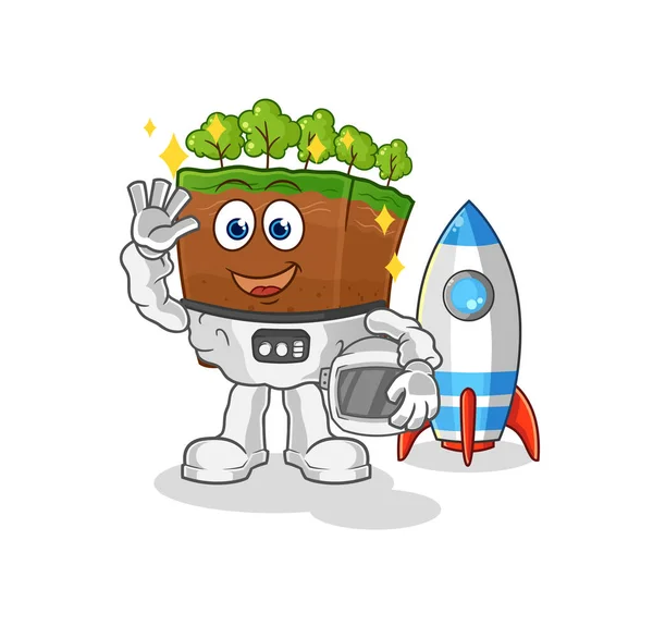 Soil Layers Astronaut Waving Character Cartoon Mascot Vecto — Stock Vector