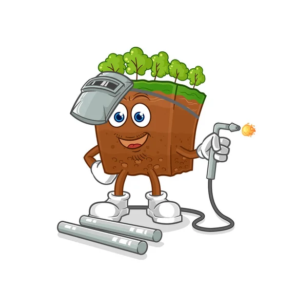 Soil Layers Welder Mascot Cartoon Vecto — Vetor de Stock