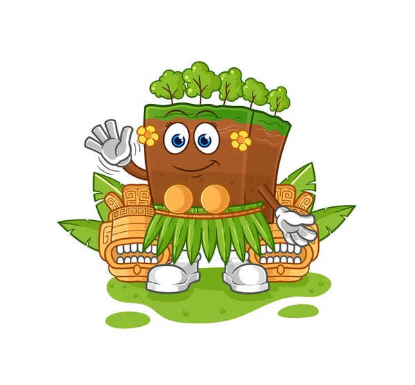 the soil layers hawaiian waving character. cartoon mascot vecto