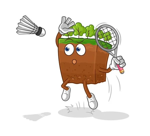 Soil Layers Smash Badminton Cartoon Cartoon Mascot Vecto — Wektor stockowy