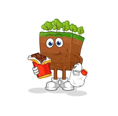 the soil layers eat chocolate mascot. cartoon vecto